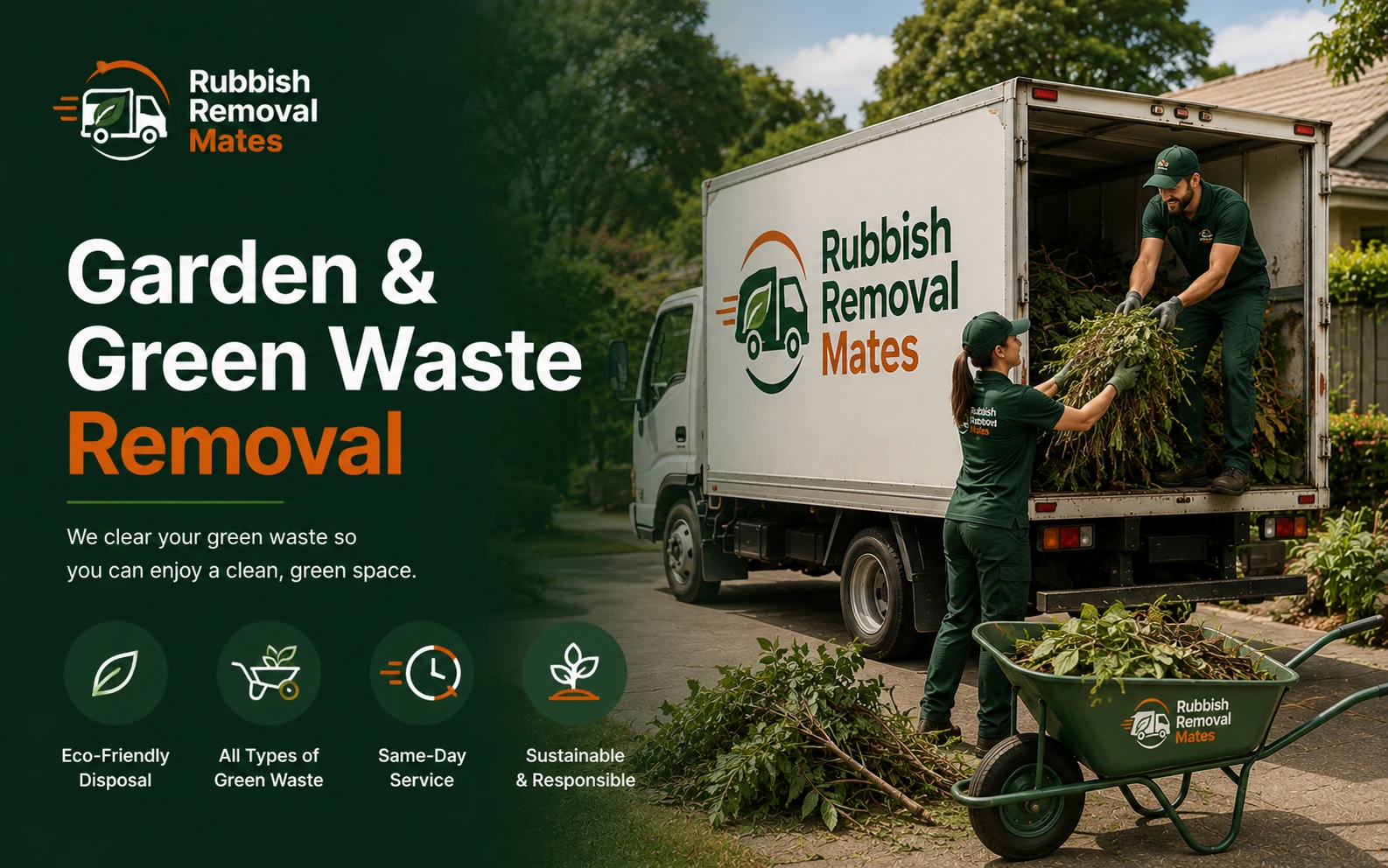 Garden and green waste removal team collecting branches, leaves and garden waste in Melbourne