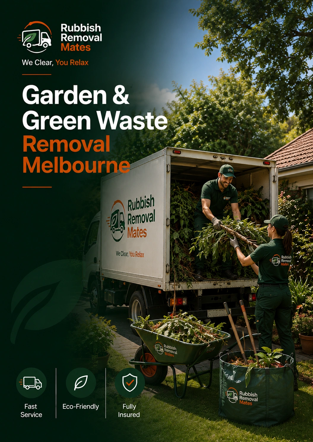 Garden and green waste removal in Melbourne — team clearing branches and clippings