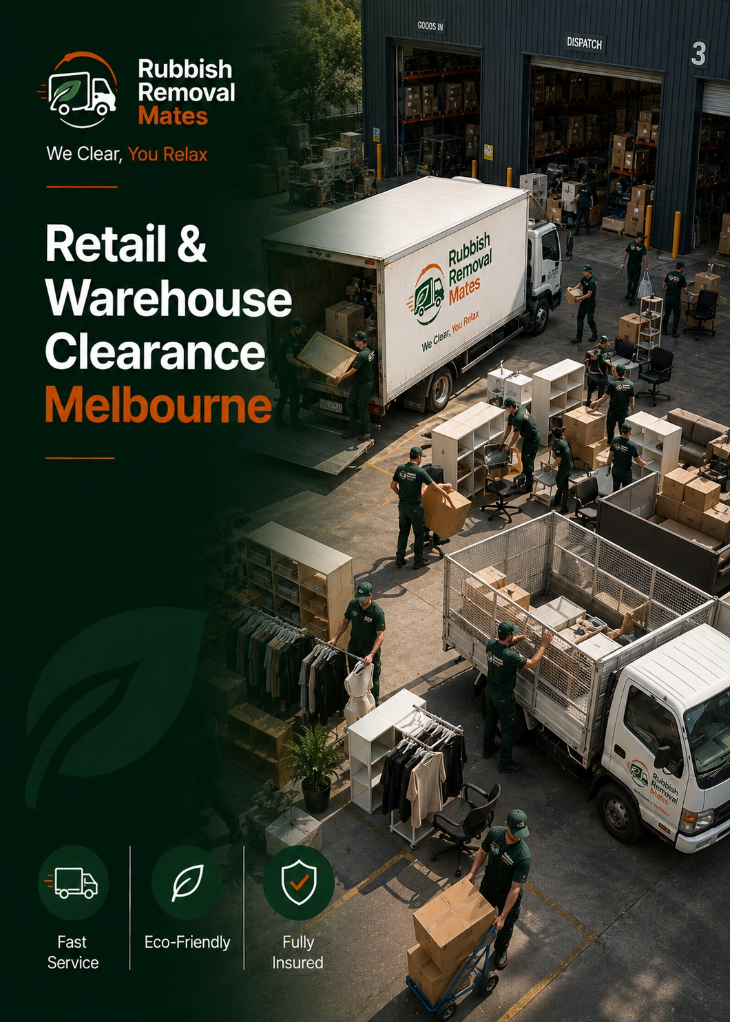Retail and warehouse clearance in Melbourne — team removing shelving and stock